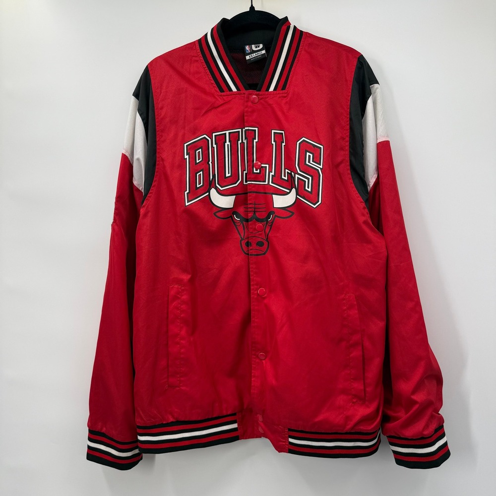 NBA Men 2XL Jacket Red Chicago Bulls Snap Front Warm Up Varsity